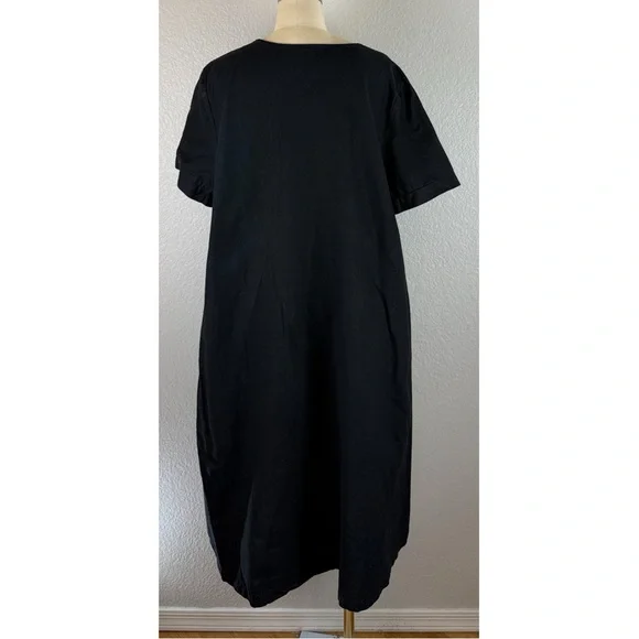 Black Floral Embroidered Tunic Oversized Midi Dress Cotton Linen‎ Lagonlook XL - Picture 4 of 14